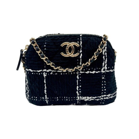 Chanel Tweed Quilted Mini Clutch With Chain Black White - Picture 2 of 9